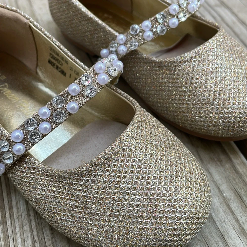 Dream Pairs Serena Girls Gold Glitter Pearl Mary Jane Dress Shoes Size 8